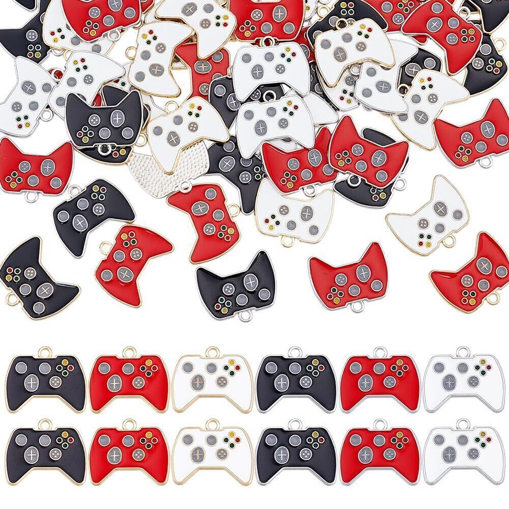 9197 60Pcs Video Game Controller Charms 6 Styles Alloy Enamel Pendants